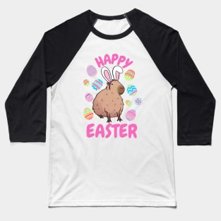 Happy easter cute capybara wearing bunny ears Baseball T-Shirt